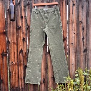 Coldwater Creek Pants Green Floral Painted Straight Leg Jeans, Women’s Size 10